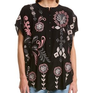 Johnny Was Embroidered Black Floral Women's Top